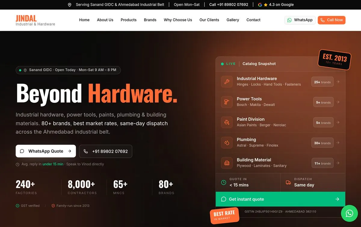 Jindal Industrial & Hardware website by Harivar Labs