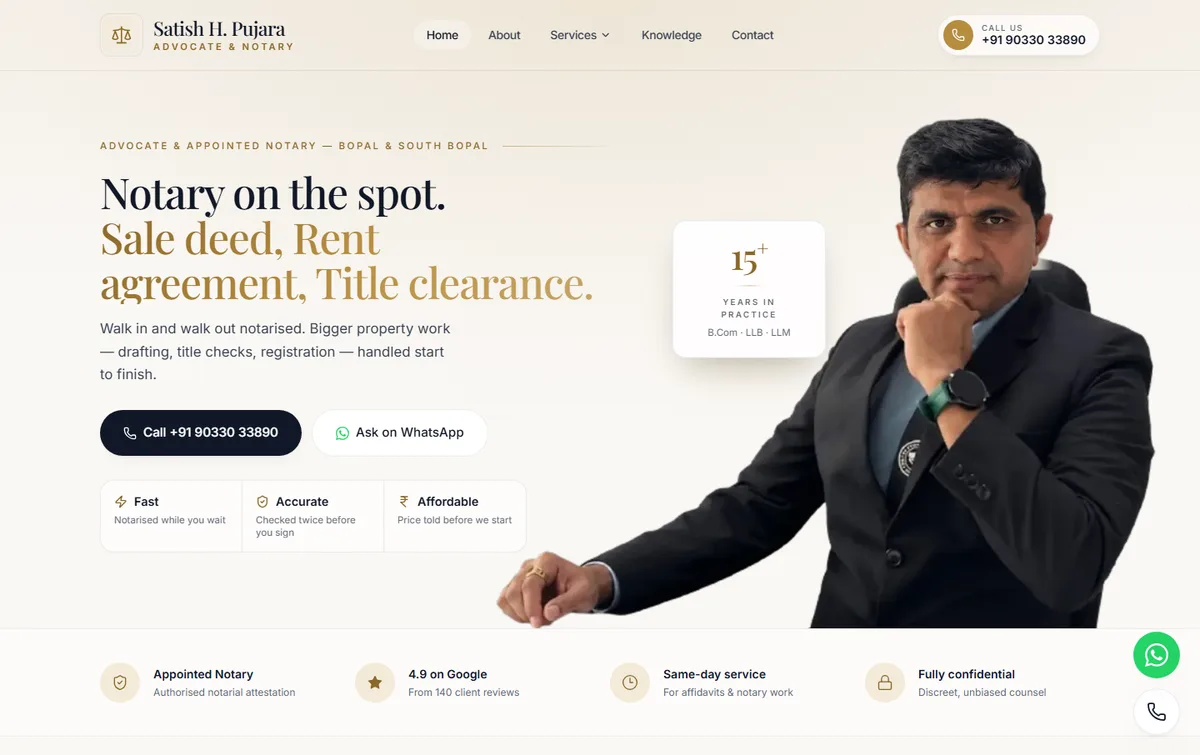 Satish H. Pujara advocate and notary website by Harivar Labs